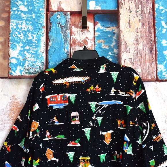 Women's Old Navy Flannel Pajama Shirt Christmas I Love Snow XLARGE Black NEW - Picture 7 of 10